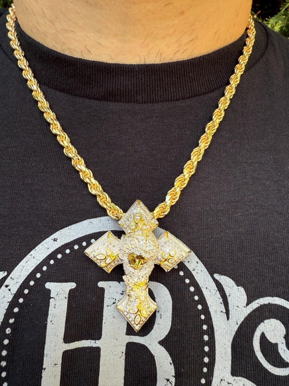 MOISSANITE 3D Cross Jesus Face Pendant Iced Necklace Real 925