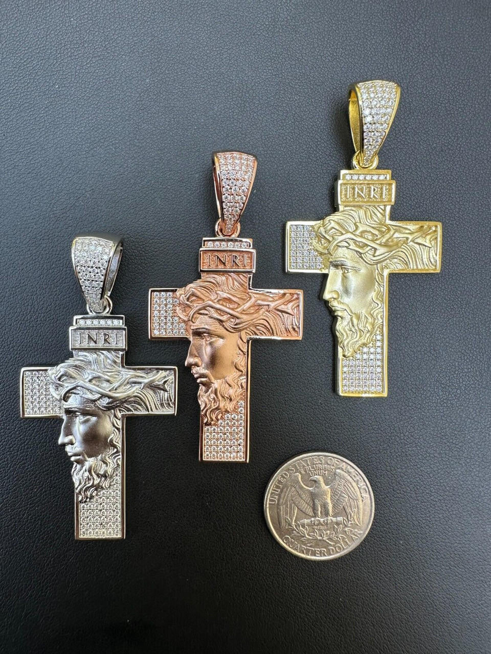 Hip Hop MOISSANITE Jesus Face On Cross Pendant Iced Necklace Real 925 Silver / 14k Gold