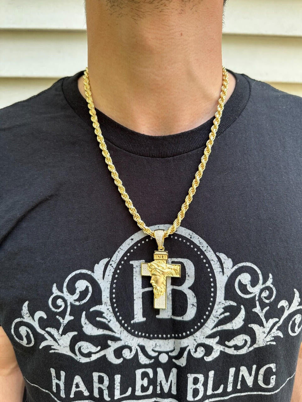 Hip Hop MOISSANITE Jesus Face On Cross Pendant Iced Necklace Real 925 Silver / 14k Gold