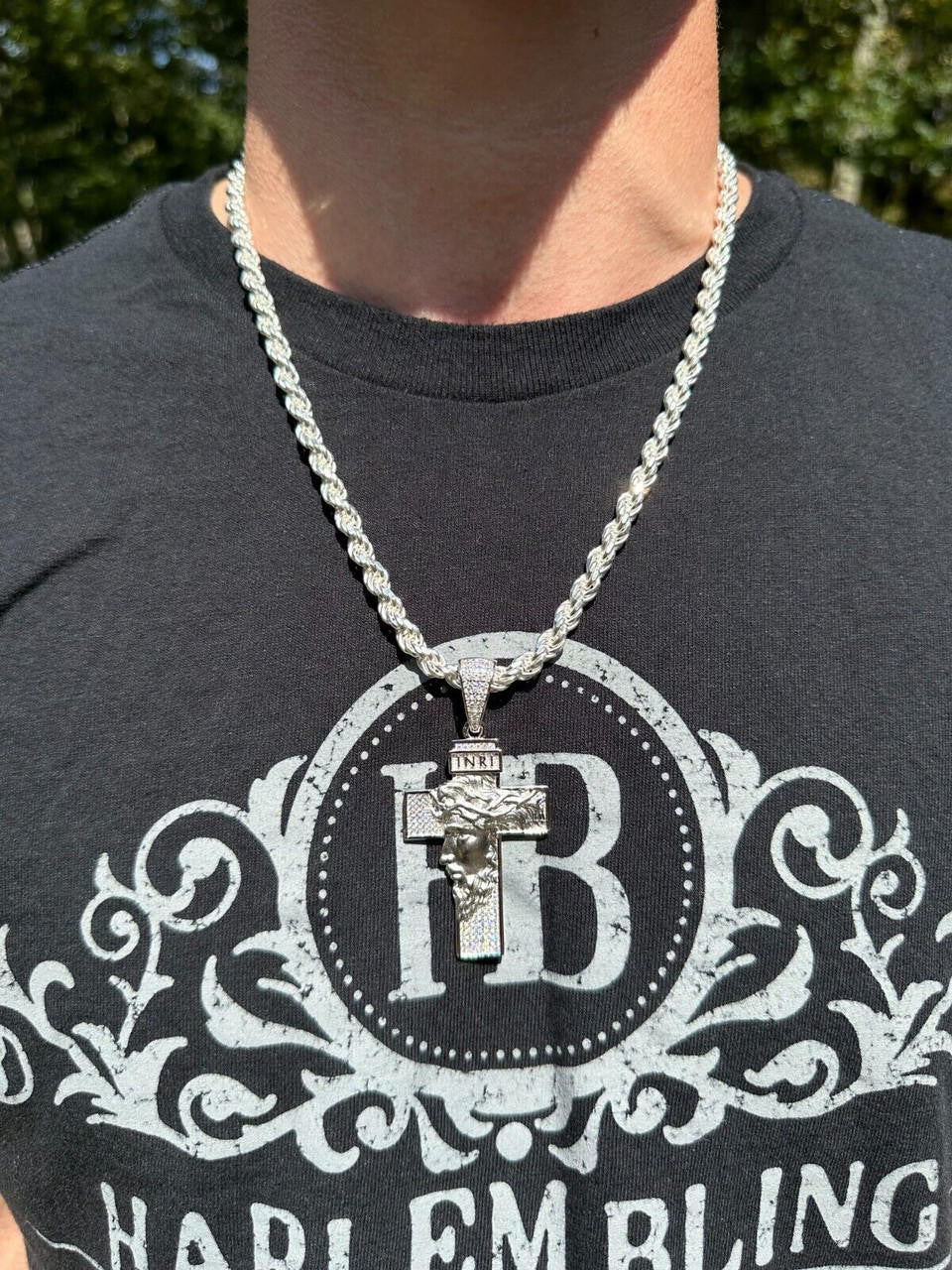 Hip Hop MOISSANITE Jesus Face On Cross Pendant Iced Necklace Real 925 Silver / 14k Gold