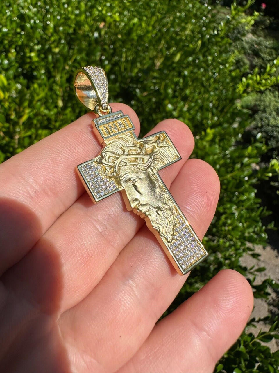 Hip Hop MOISSANITE Jesus Face On Cross Pendant Iced Necklace Real 925 Silver / 14k Gold