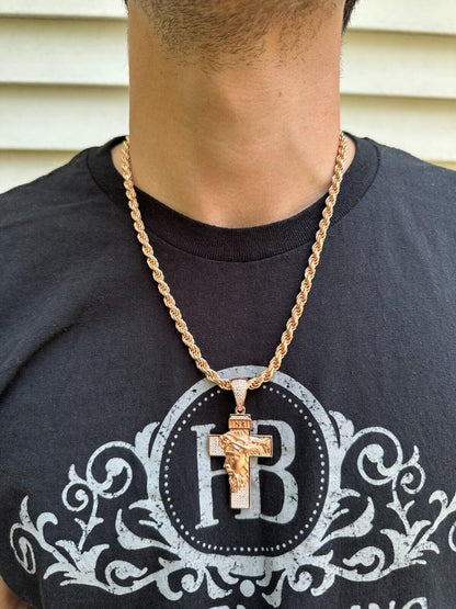 Hip Hop MOISSANITE Jesus Face On Cross Pendant Iced Necklace Real 925 Silver / 14k Gold