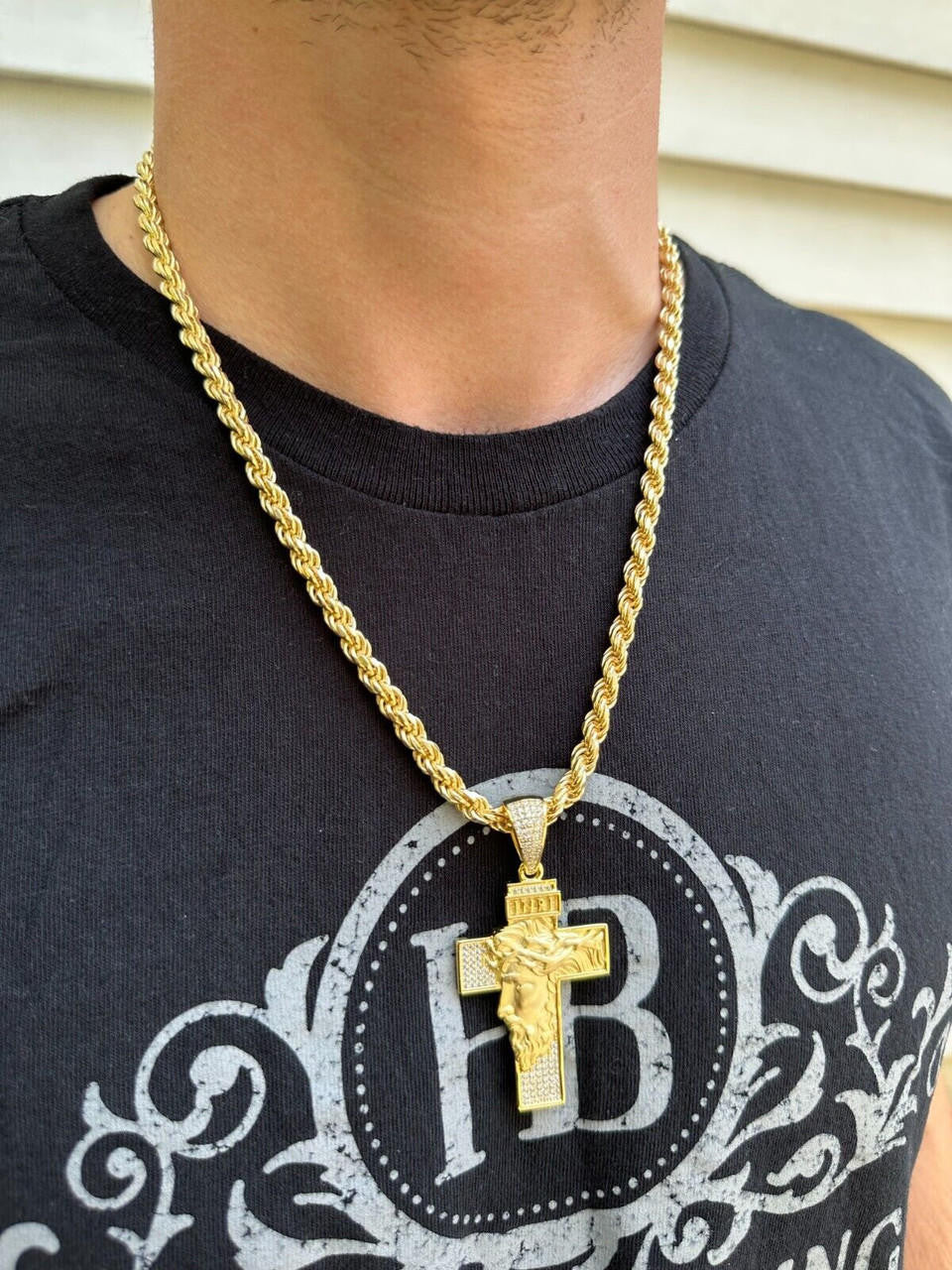 Hip Hop MOISSANITE Jesus Face On Cross Pendant Iced Necklace Real 925 Silver / 14k Gold