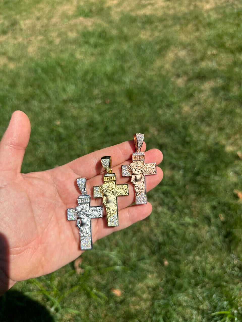 Hip Hop MOISSANITE Jesus Face On Cross Pendant Iced Necklace Real 925 Silver / 14k Gold