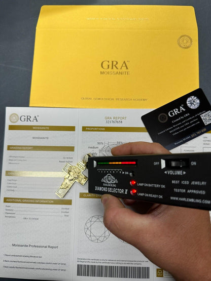 Hip Hop MOISSANITE Jesus Face On Cross Pendant Iced Necklace Real 925 Silver / 14k Gold