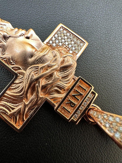 Hip Hop MOISSANITE Jesus Face On Cross Pendant Iced Necklace Real 925 Silver / 14k Gold
