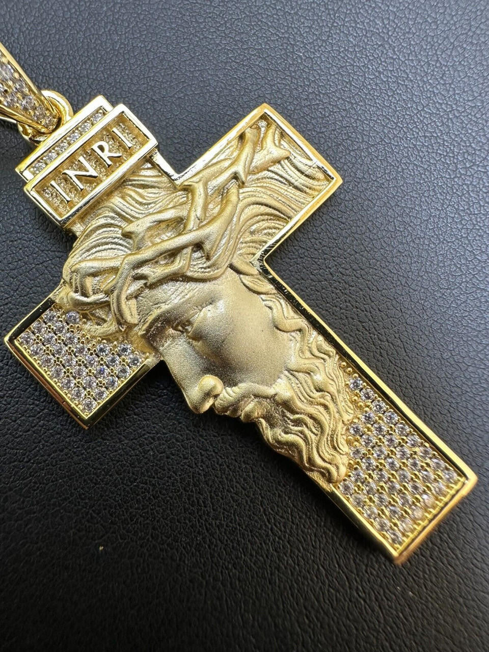 Hip Hop MOISSANITE Jesus Face On Cross Pendant Iced Necklace Real 925 Silver / 14k Gold