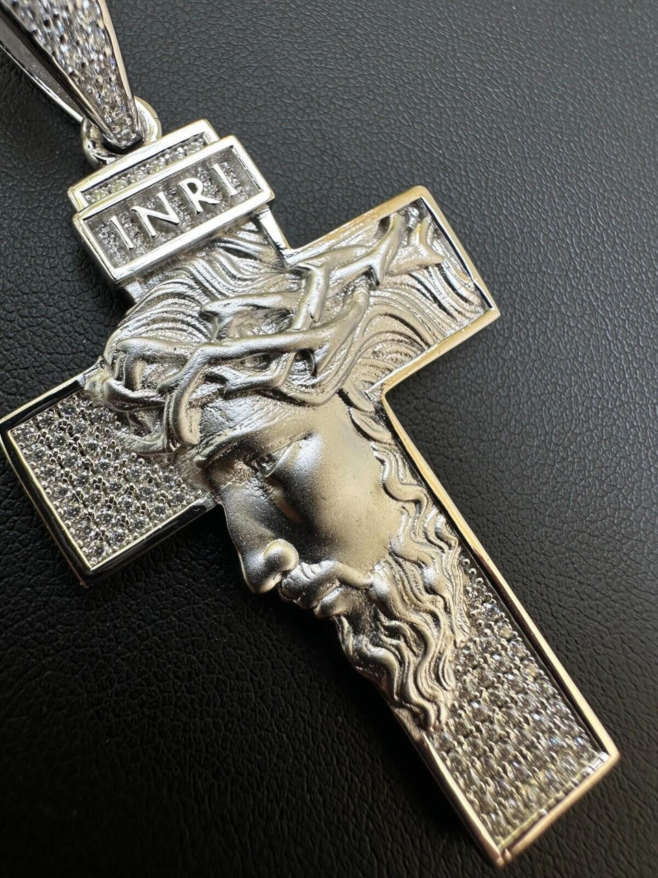 Hip Hop MOISSANITE Jesus Face On Cross Pendant Iced Necklace Real 925 Silver / 14k Gold