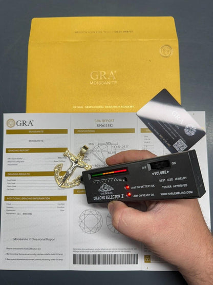 Hip Hop MOISSANITE Jesus On Anchor Cross Pendant - 14k Gold Vermeil or 925 Silver - Large 2.5"