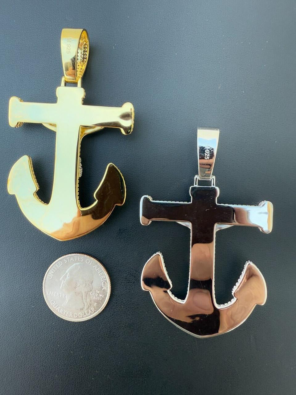 Hip Hop MOISSANITE Jesus On Anchor Cross Pendant - 14k Gold Vermeil or 925 Silver - Large 2.5"