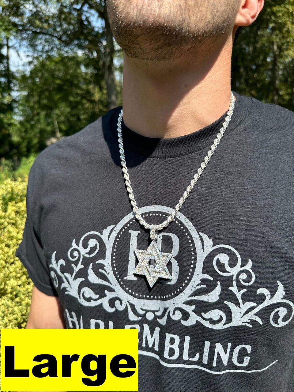 Hip Hop Moissanite Jewish Star Magen David Pendant Iced Necklace Silver Real 925 Silver