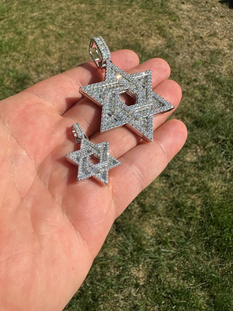 Hip Hop Moissanite Jewish Star Magen David Pendant Iced Necklace Silver Real 925 Silver