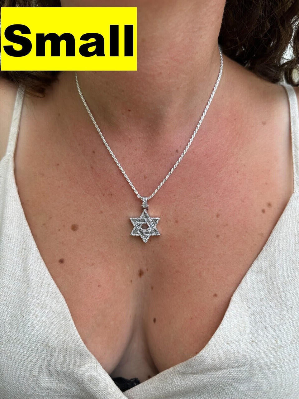 Hip Hop Moissanite Jewish Star Magen David Pendant Iced Necklace Silver Real 925 Silver