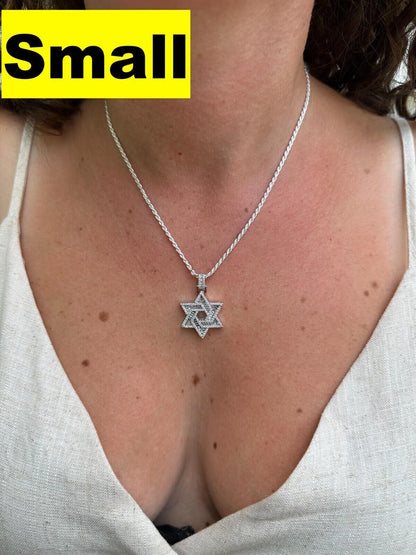 Hip Hop Moissanite Jewish Star Magen David Pendant Iced Necklace Silver Real 925 Silver