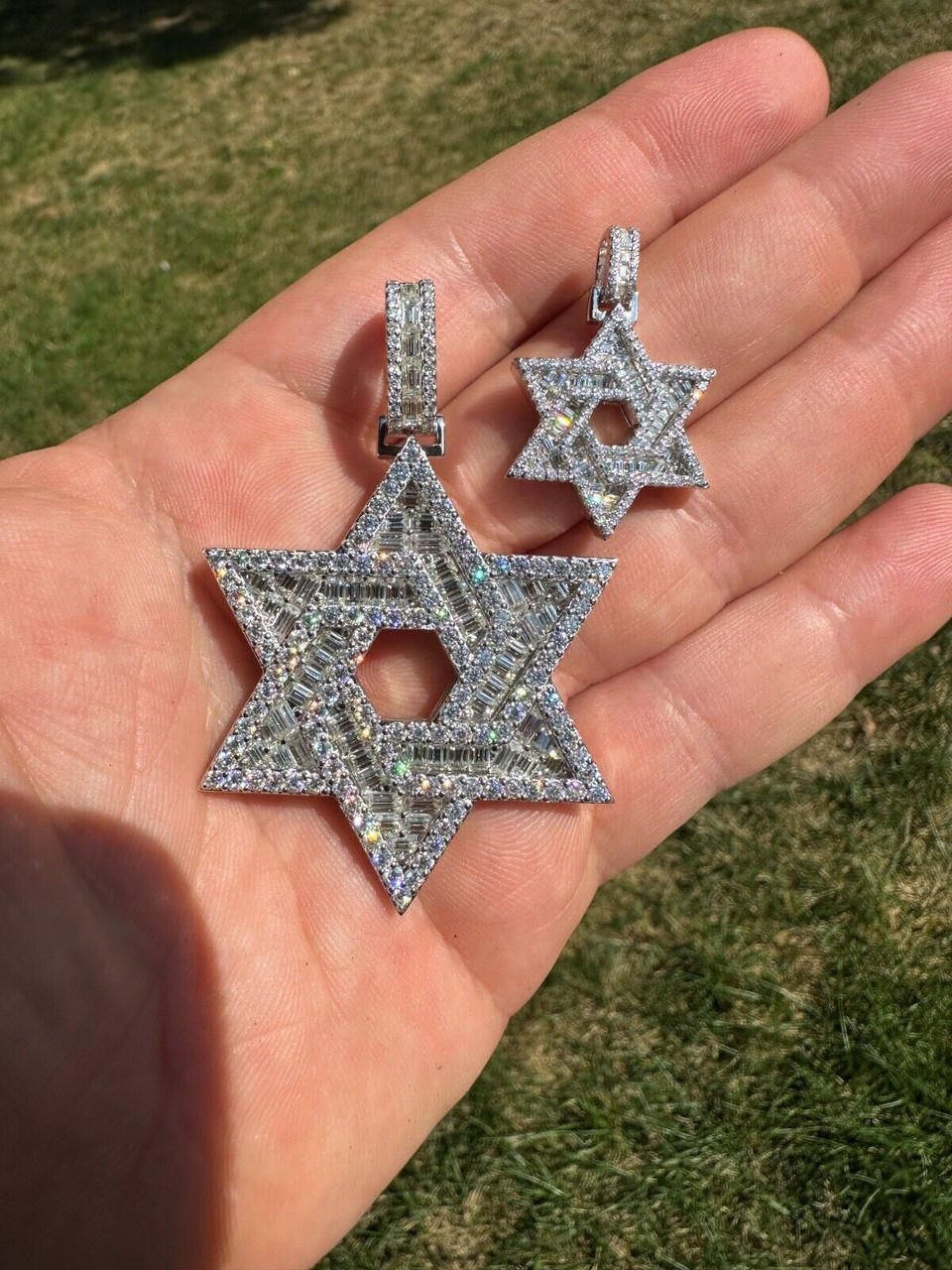 Hip Hop Moissanite Jewish Star Magen David Pendant Iced Necklace Silver Real 925 Silver