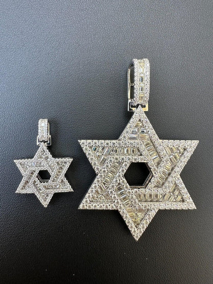Hip Hop Moissanite Jewish Star Magen David Pendant Iced Necklace Silver Real 925 Silver