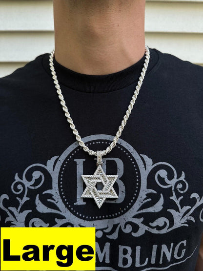 Hip Hop Moissanite Jewish Star Magen David Pendant Iced Necklace Silver Real 925 Silver