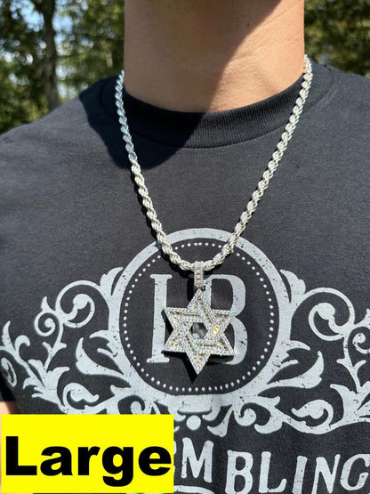 Hip Hop Moissanite Jewish Star Magen David Pendant Iced Necklace Silver Real 925 Silver