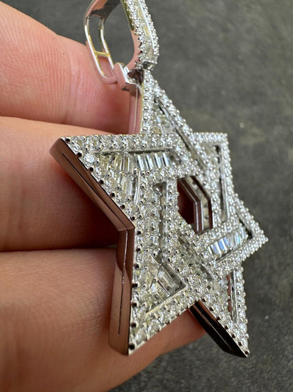 Hip Hop Moissanite Jewish Star Magen David Pendant Iced Necklace Silver Real 925 Silver