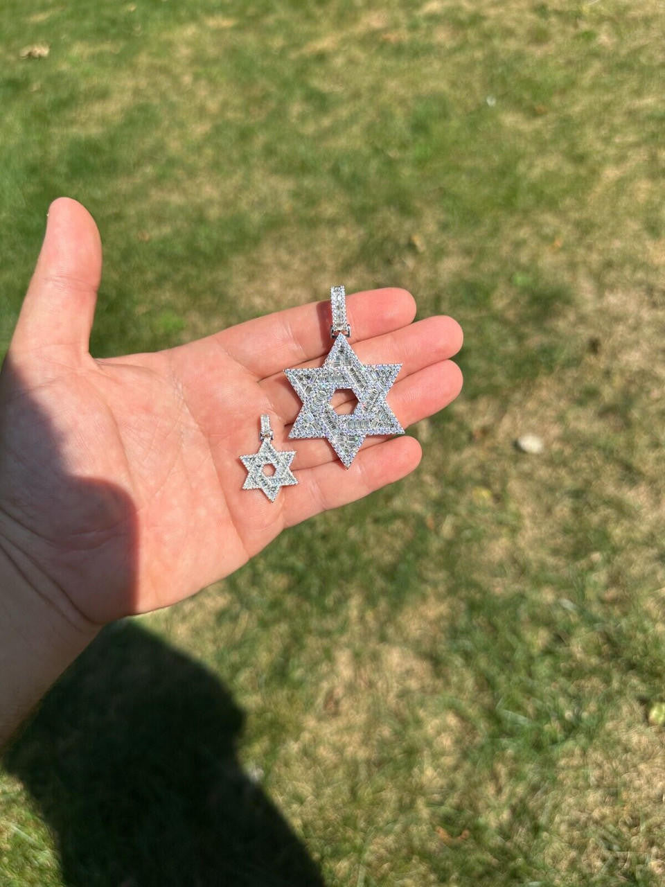 Hip Hop Moissanite Jewish Star Magen David Pendant Iced Necklace Silver Real 925 Silver