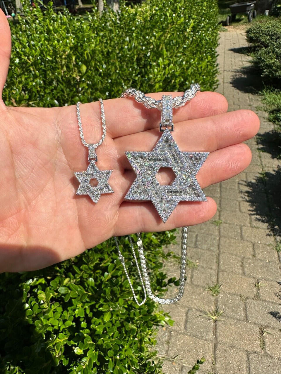 Hip Hop Moissanite Jewish Star Magen David Pendant Iced Necklace Silver Real 925 Silver