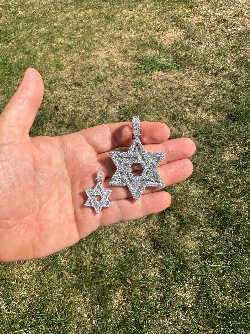 Hip Hop Moissanite Jewish Star Magen David Pendant Iced Necklace Silver Real 925 Silver