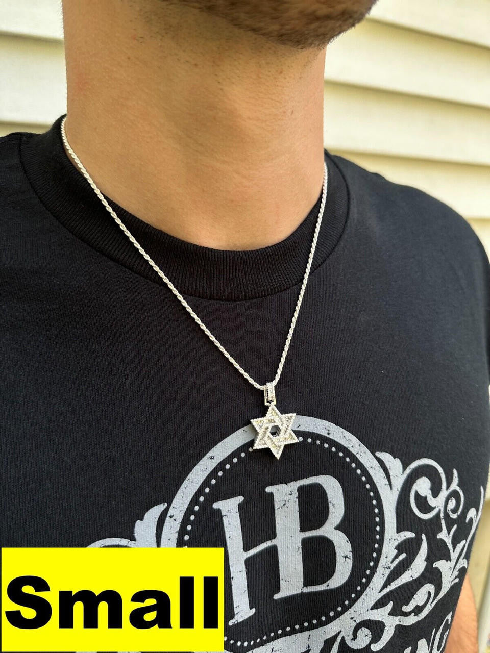 Hip Hop Moissanite Jewish Star Magen David Pendant Iced Necklace Silver Real 925 Silver