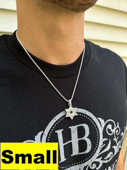 Hip Hop Moissanite Jewish Star Magen David Pendant Iced Necklace Silver Real 925 Silver