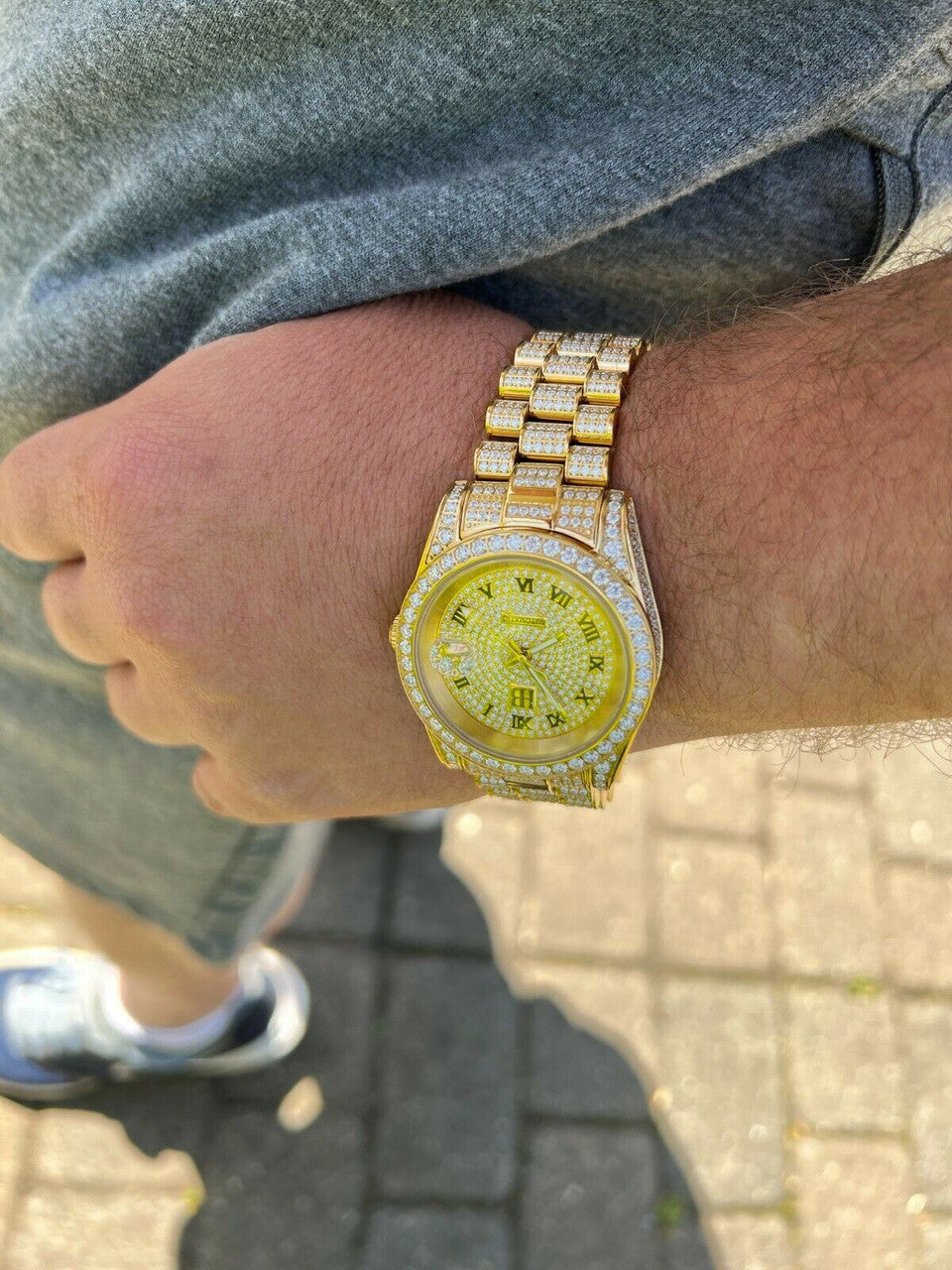 Hip Hop MOISSANITE Mens Presidential Automatic Watch Gold Iced Hip Hop Pass Diamond Test