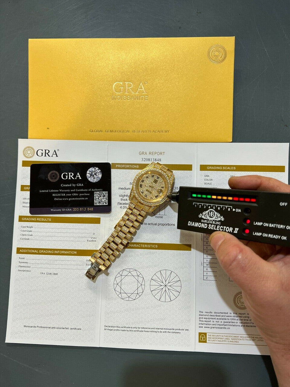 Hip Hop MOISSANITE Mens Presidential Automatic Watch Gold Iced Hip Hop Pass Diamond Test