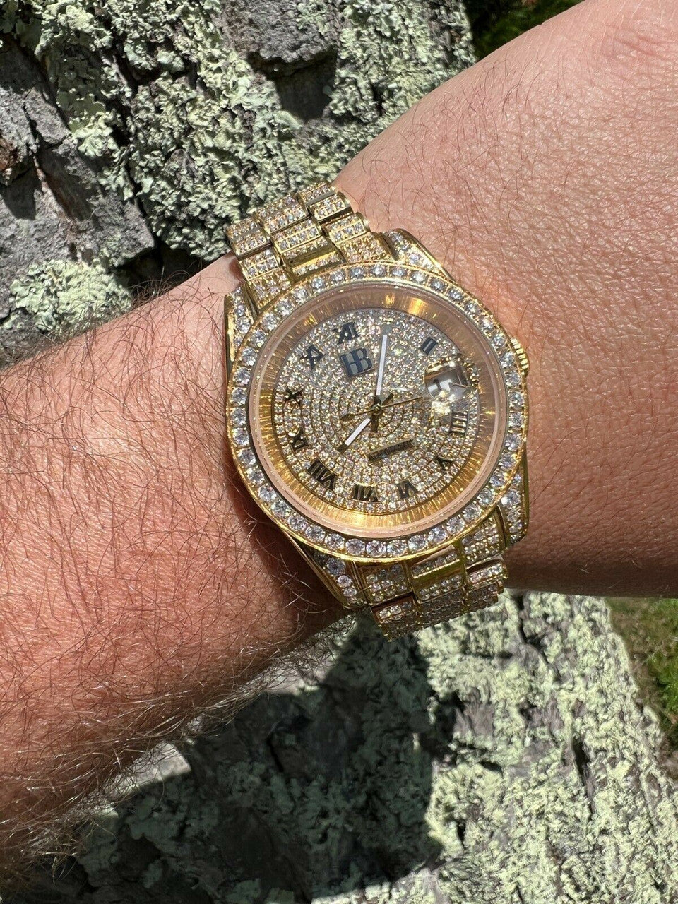 Hip Hop MOISSANITE Mens Presidential Automatic Watch Gold Iced Hip Hop Pass Diamond Test