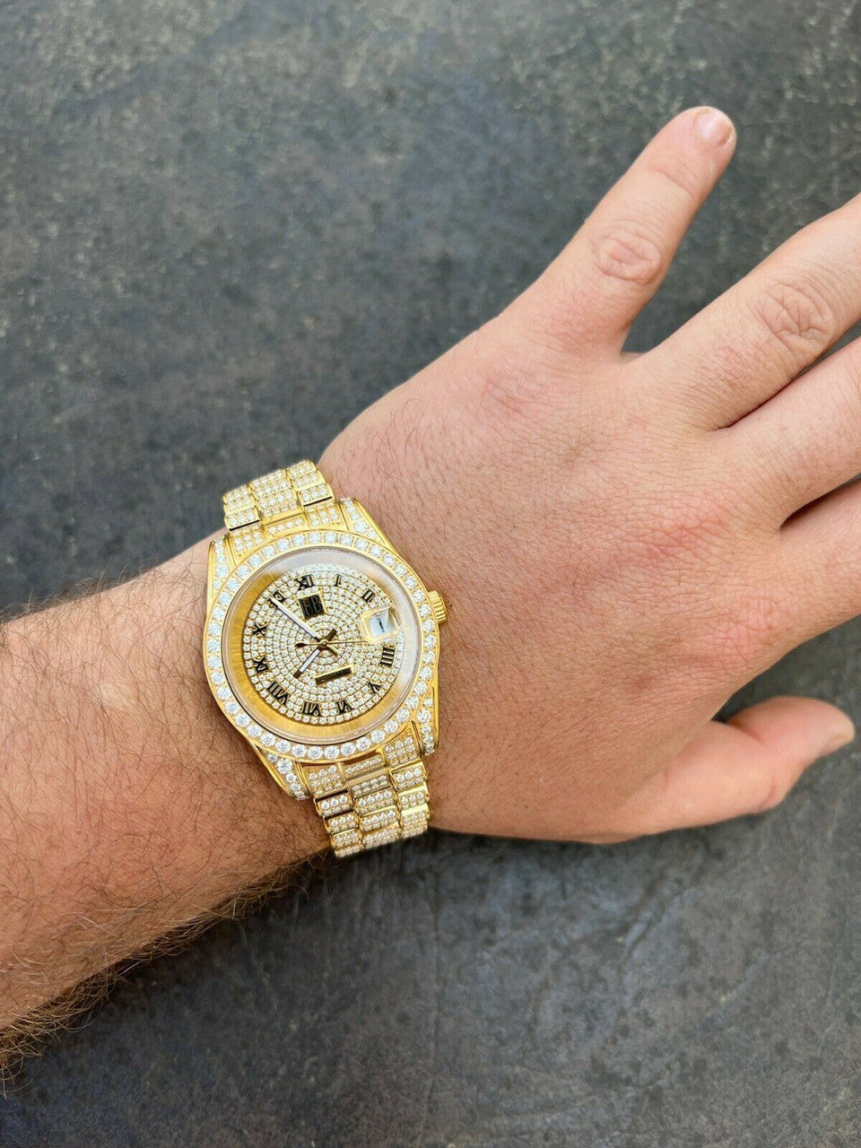 Hip Hop MOISSANITE Mens Presidential Automatic Watch Gold Iced Hip Hop Pass Diamond Test