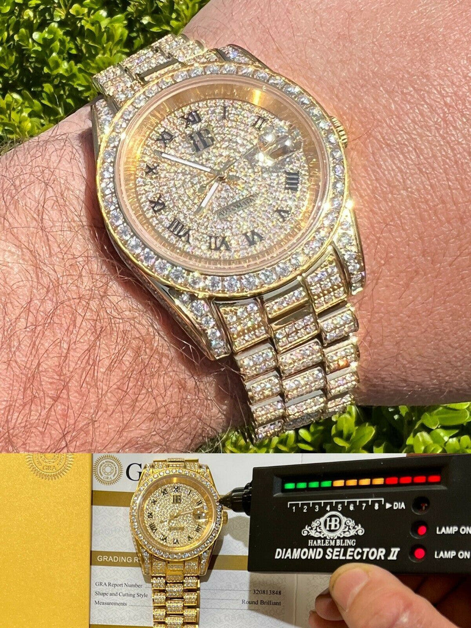 Hip Hop MOISSANITE Mens Presidential Automatic Watch Gold Iced Hip Hop Pass Diamond Test