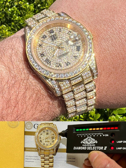 Hip Hop MOISSANITE Mens Presidential Automatic Watch Gold Iced Hip Hop Pass Diamond Test
