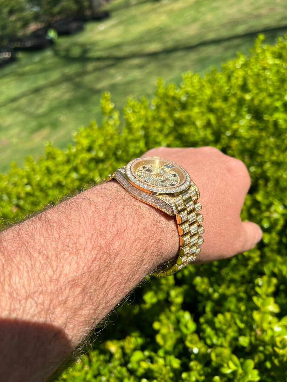 Hip Hop MOISSANITE Mens Presidential Automatic Watch Gold Iced Hip Hop Pass Diamond Test