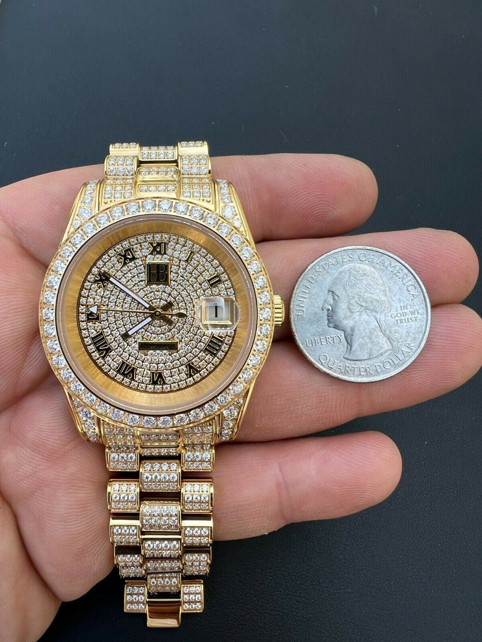 Hip Hop MOISSANITE Mens Presidential Automatic Watch Gold Iced Hip Hop Pass Diamond Test