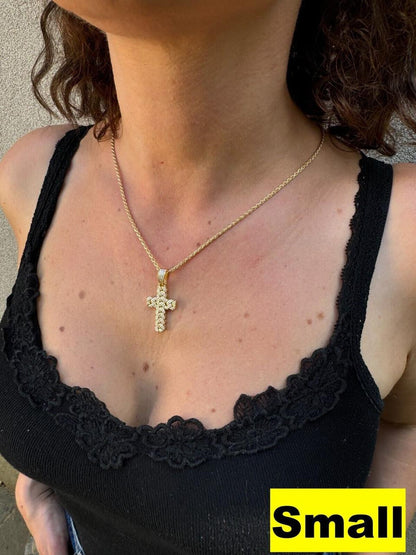 Hip Hop MOISSANITE Miami Cuban Prong Set Iced Out Cross Pendant - 14k Gold Vermeil 925 Silver - 3 Sizes 1.25"-3.25"
