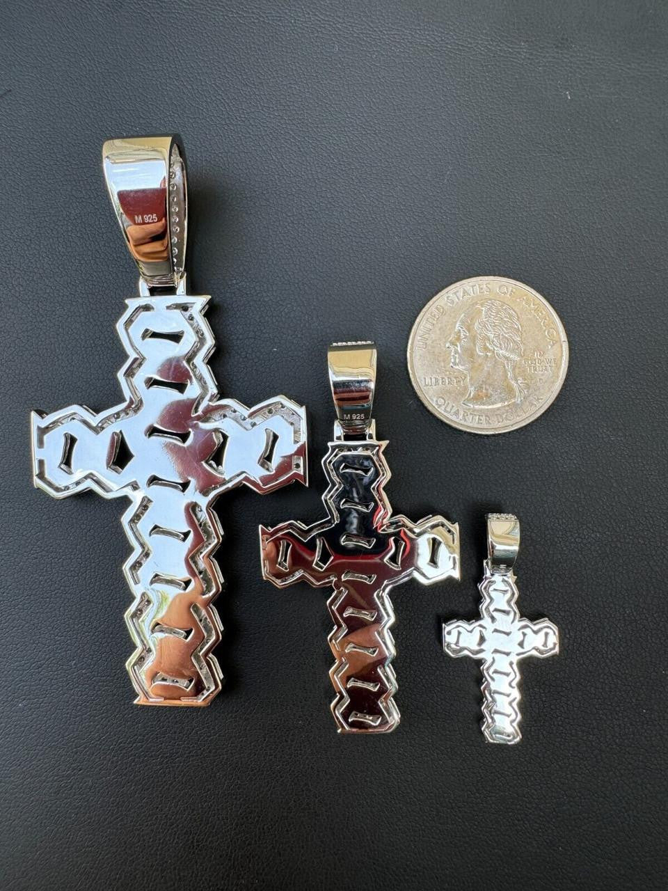 Hip Hop MOISSANITE Miami Cuban Prong Set Iced Out Cross Pendant - 925 Silver - 3 Sizes 1.25"-3.25"