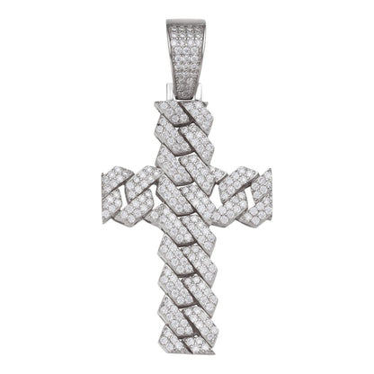 Hip Hop MOISSANITE Miami Cuban Prong Set Iced Out Cross Pendant - 925 Silver - 3 Sizes 1.25"-3.25"