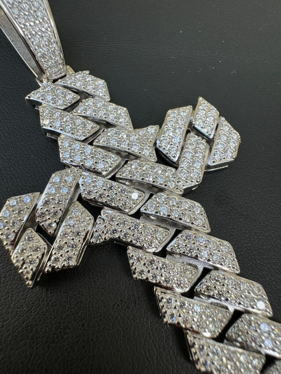 Hip Hop MOISSANITE Miami Cuban Prong Set Iced Out Cross Pendant - 925 Silver - 3 Sizes 1.25"-3.25"