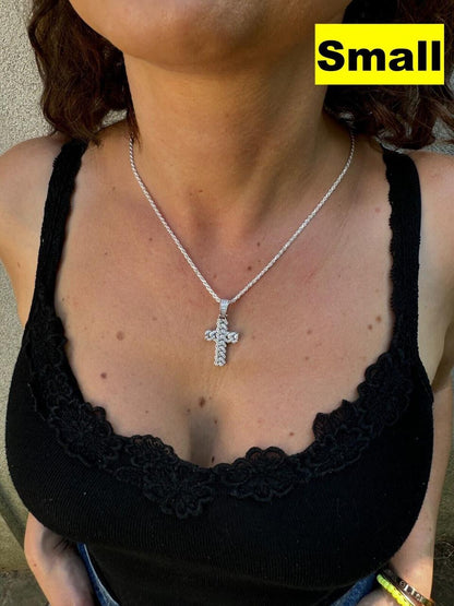 Hip Hop MOISSANITE Miami Cuban Prong Set Iced Out Cross Pendant - 925 Silver - 3 Sizes 1.25"-3.25"