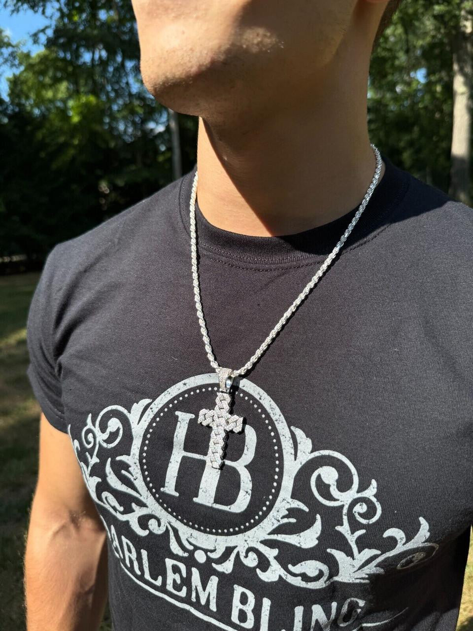 Hip Hop MOISSANITE Miami Cuban Prong Set Iced Out Cross Pendant - 925 Silver - 3 Sizes 1.25"-3.25"