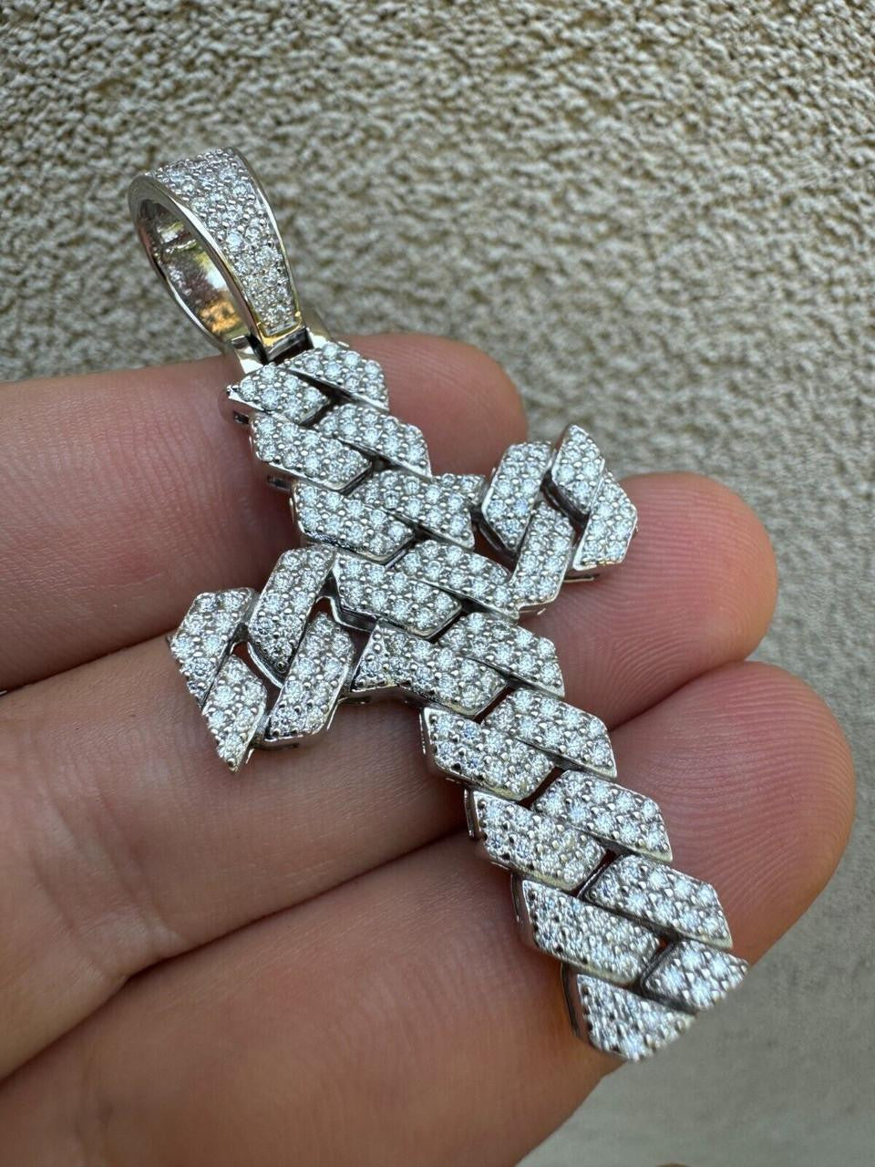 Hip Hop MOISSANITE Miami Cuban Prong Set Iced Out Cross Pendant - 925 Silver - 3 Sizes 1.25"-3.25"