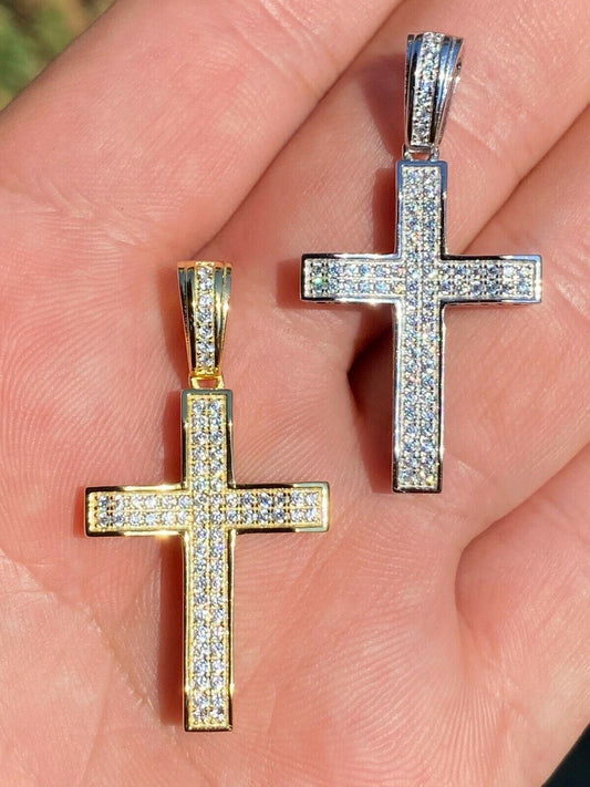 Hip Hop MOISSANITE Passes Diamond Test Solid 925 Silver Iced Diamond Cross Gold Pendant