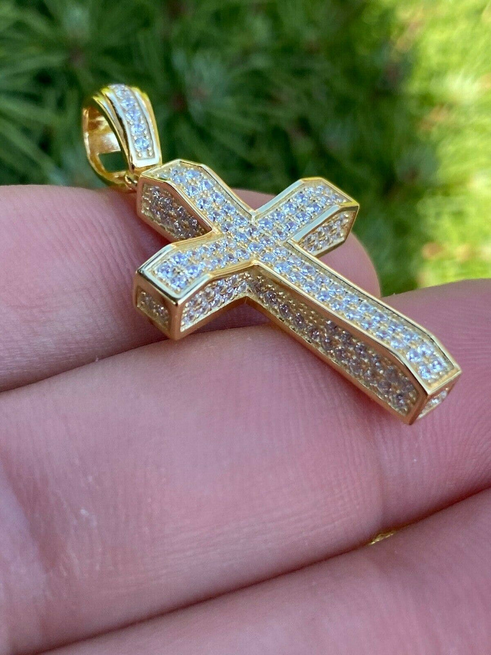 Hip Hop MOISSANITE Passes Diamond Test Solid 925 Silver Iced Diamond Cross Gold Pendant
