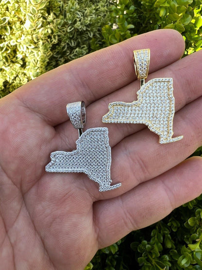 Hip Hop MOISSANITE Real 925 Silver / 14k Gold Hip Hop New York State Shape Pendant Iced