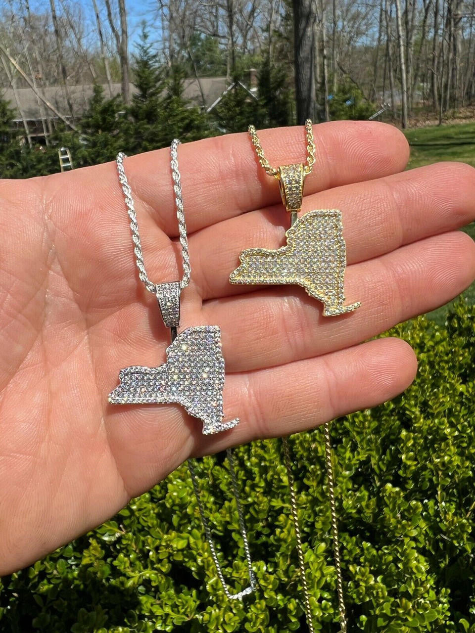 Hip Hop MOISSANITE Real 925 Silver / 14k Gold Hip Hop New York State Shape Pendant Iced