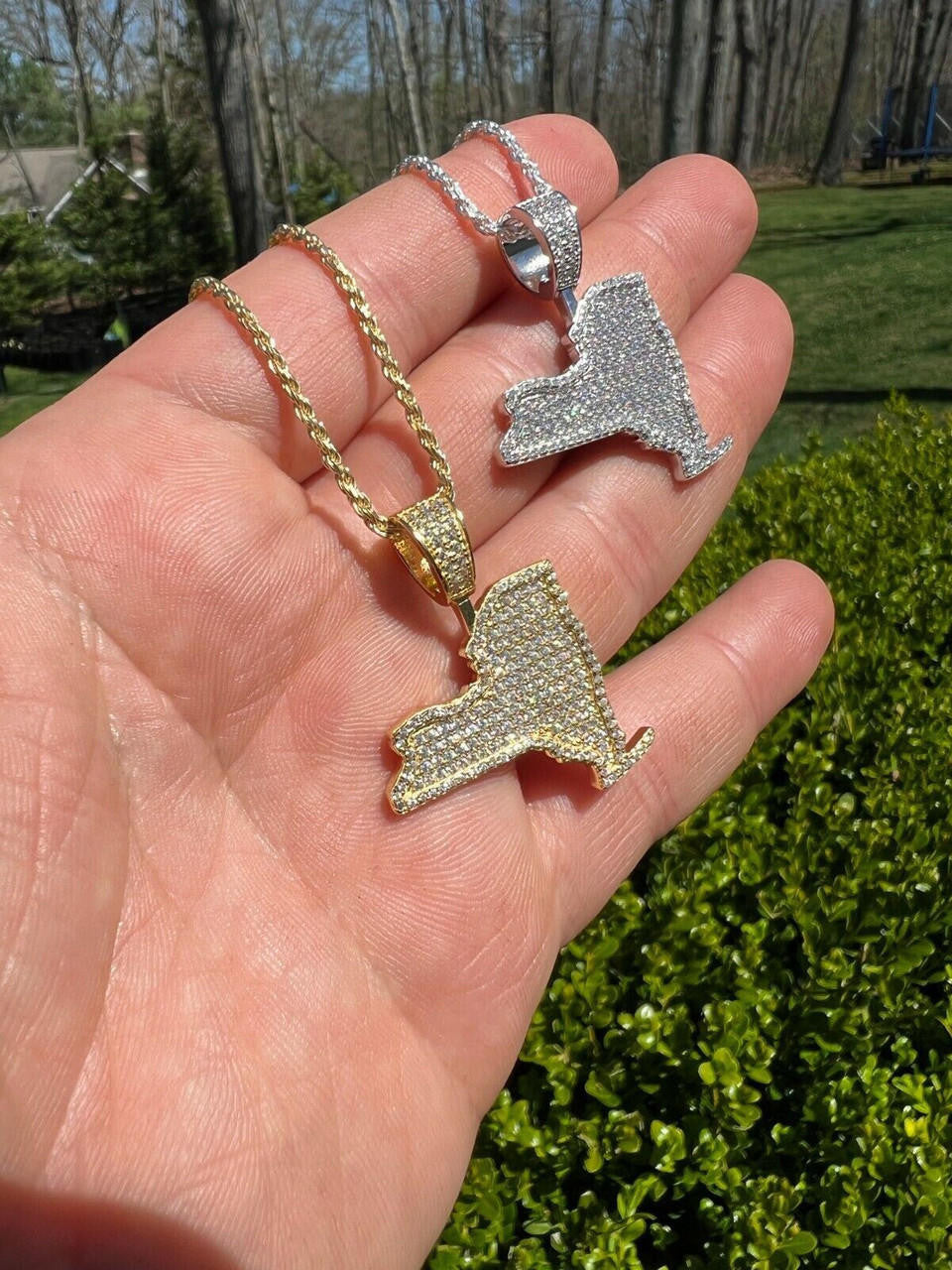 Hip Hop MOISSANITE Real 925 Silver / 14k Gold Hip Hop New York State Shape Pendant Iced