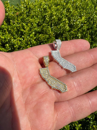 Hip Hop MOISSANITE Real 925 Silver / 14k Gold HipHop California State Shape Pendant Iced