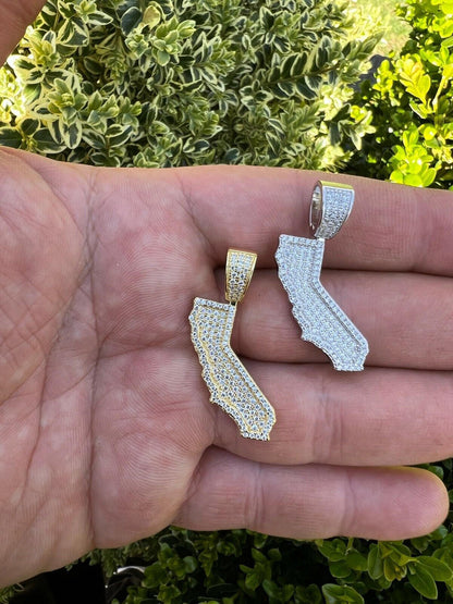 Hip Hop MOISSANITE Real 925 Silver / 14k Gold HipHop California State Shape Pendant Iced